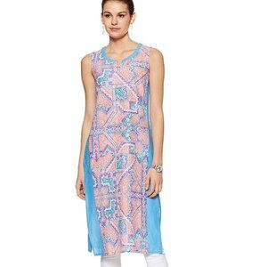Aurelia XXL Kurta Sleeveless Pink Blue Pattern Indian Attire 100% Cotton